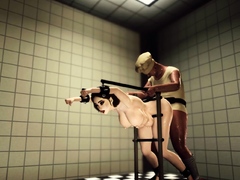 A sexy brunette with many boobs gets fucked hard by butcher